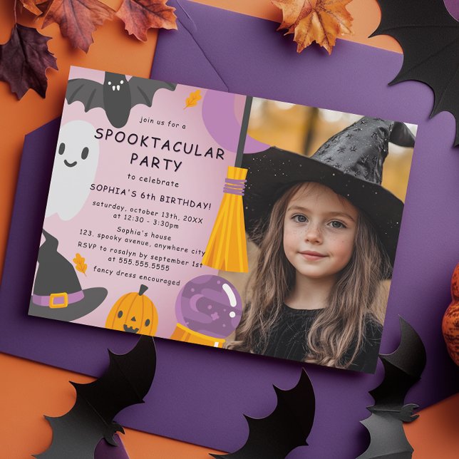 Lila Orange Niedlich Halloween Kindergeburtstag Fo Einladung (Von Creator hochgeladen)