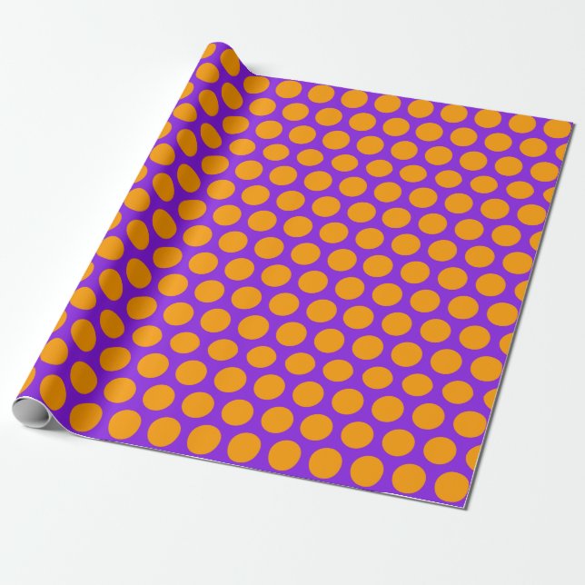 Lila Orange-Polka-Dot Geschenkpapier (Ungerollt)