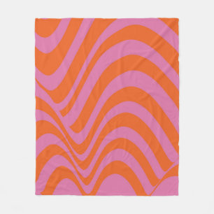 Lila Orange Retro Flüssig Groovy Stripe Muster Fleecedecke