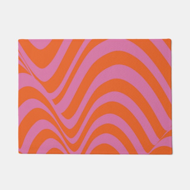 Lila Orange Retro Flüssig Groovy Stripe Muster Fußmatte (Vorderseite)