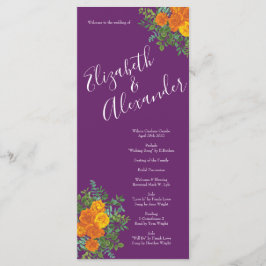 Lila Orange Rose Hochzeit Frühjahr Menükarte