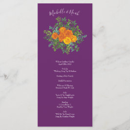 Lila Orange Rose Hochzeit Frühjahr Menükarte