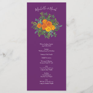 Lila Orange Rose Hochzeit Frühjahr Menükarte