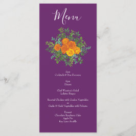 Lila Orange Rose Hochzeit Frühjahr Menükarte