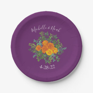 Lila Orange Rose Hochzeit Frühjahr Pappteller