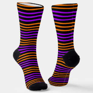 Lila Orange Schwarze Wellenlinien Muster Socken