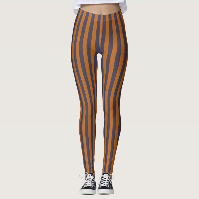 Lila Orange Streifenmuster Leggings (Vorderseite)