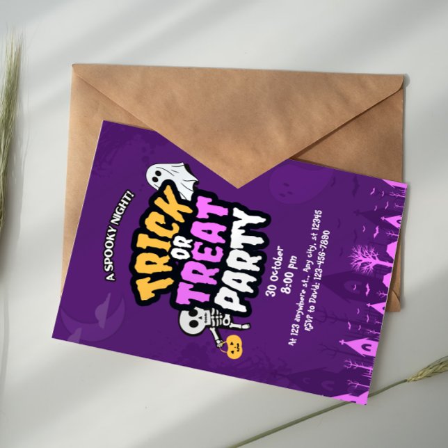 Lila Orange Süßes oder Saures Halloween-Party  Einladung (Von Creator hochgeladen)