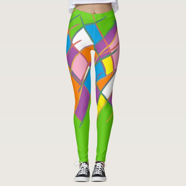 Lila orange und gelb gemustert leggings (Vorderseite)