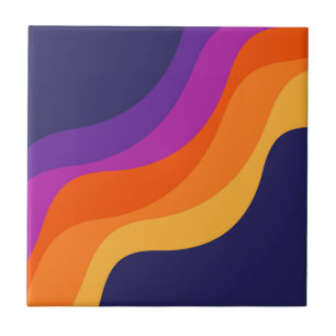 Lila orange und gelbe retro diagonale Wellen Fliese