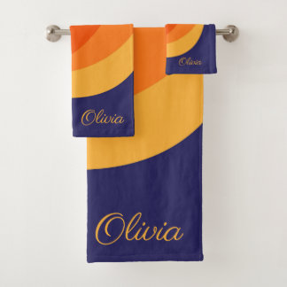 Lila orange und gelbe Retrodiagonale Badhandtuch Set