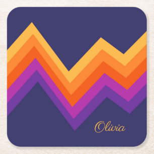 Lila, orange und gelbes Retro-Zickzack-Design Rechteckiger Pappuntersetzer