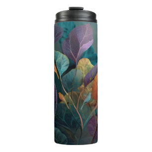 Lila Orange Vögel & Botanisches Muster Wasserflasc Thermosbecher