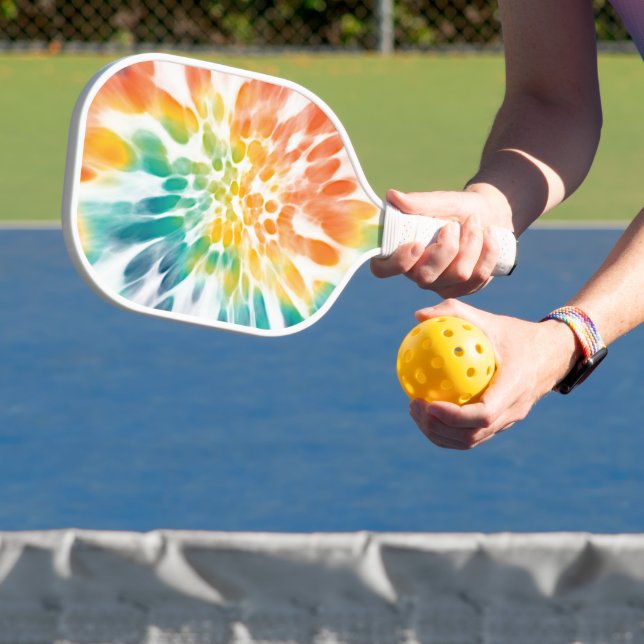 Lila-orange-weiße Gefärbte Krawatte Pickleball Schläger (InSitu)