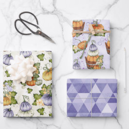 LILA ORANGE WHITE FALL PUMPKINS GESCHENKPAPIER SET