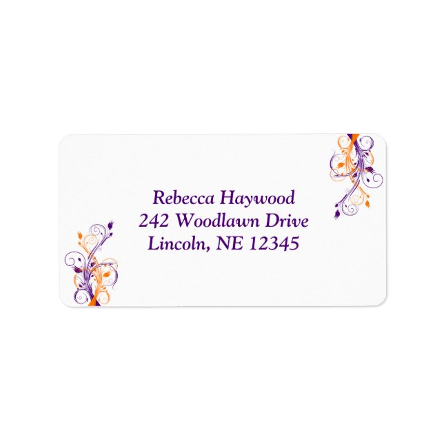Lila Orange White Floral Rücksendeadresse 2 Adressaufkleber (Vorne)