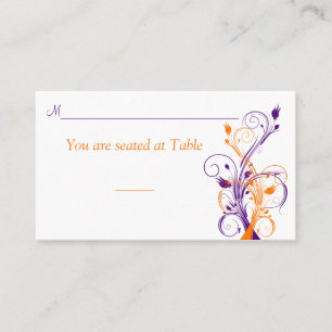 Lila Orange White Floral Wedding Platzkarte