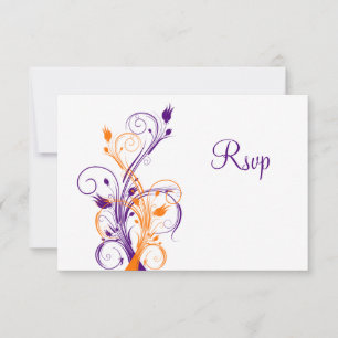 Lila Orange White Floral Wedding Repcard RSVP Karte
