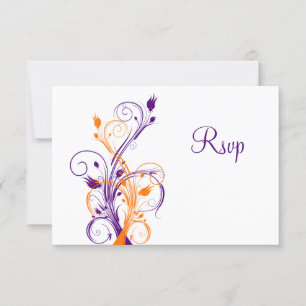 Lila Orange White Floral Wedding Repcard RSVP Karte