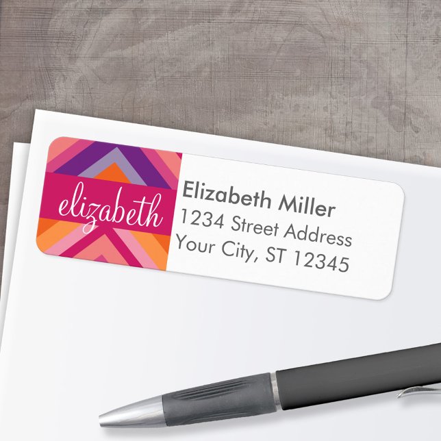 Lila orange Zickzack Muster in Pink (Custom Return Address Labels - Low Minimum)