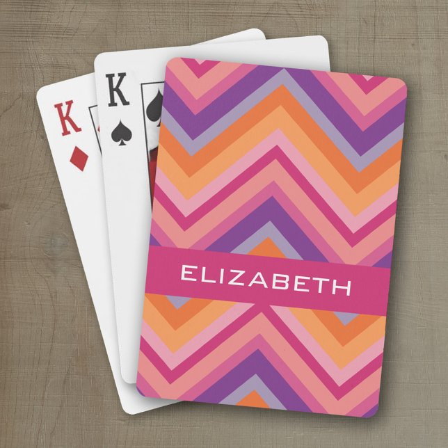 Lila orange Zickzack Muster in Pink Spielkarten (Personalized playing cards with a fun area to add text such as a name or monogram)