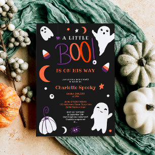 Lila orangefarbene Halloween-Babydusche Einladung