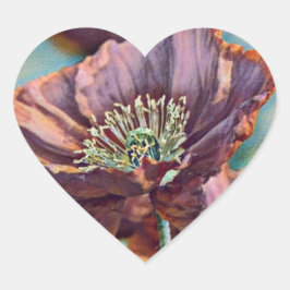 Lila-orangefarbene Mohnblüten Blume Aquarell Herz-Aufkleber