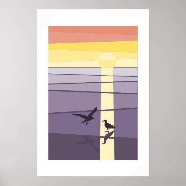 Lila Orangefarbene Seevögel am Lago Maggiore Kunst Poster (Vorne)