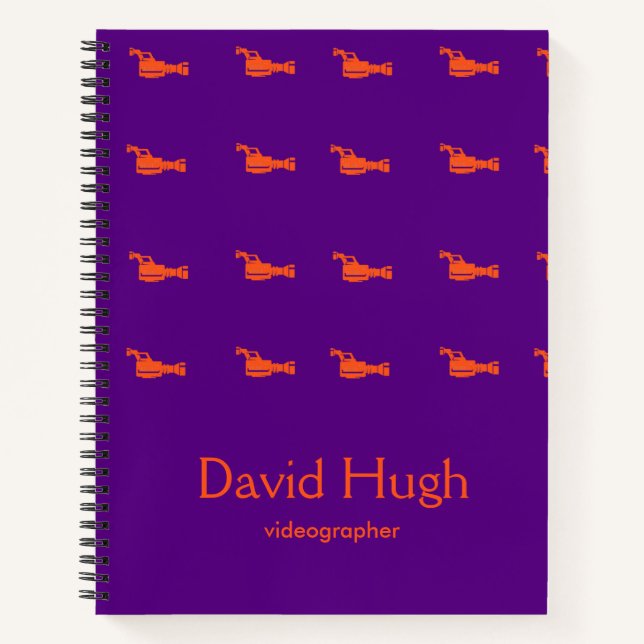 Lila orangefarbene Silhouette der Videokamera Notizbuch (Vorderseite)