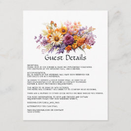 Lila, orangefarbene und gelbe Blumengastdetails Begleitkarte
