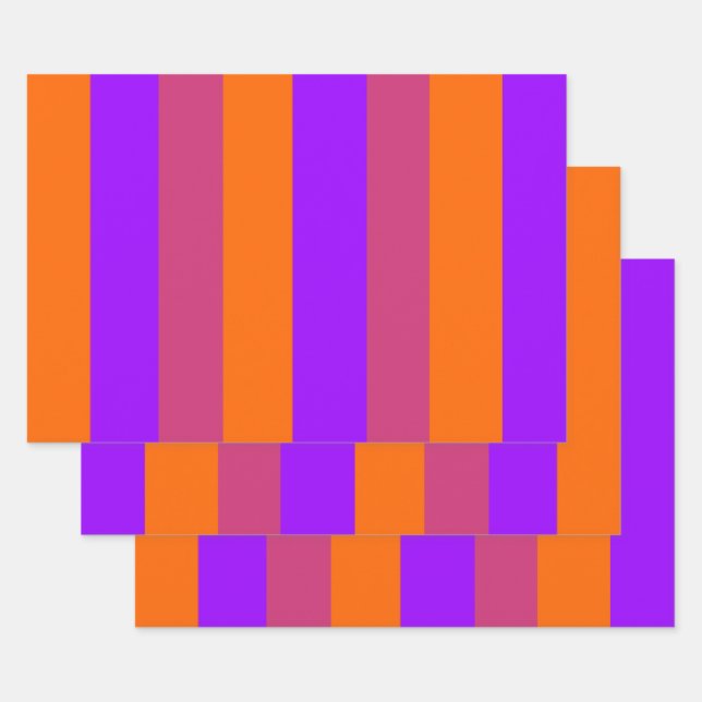 Lila, orangefarbene und rosa Streifen Geschenkpapier Set (Set)