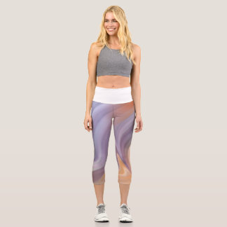lila orangefarbener Kunstdruck Capri Leggings