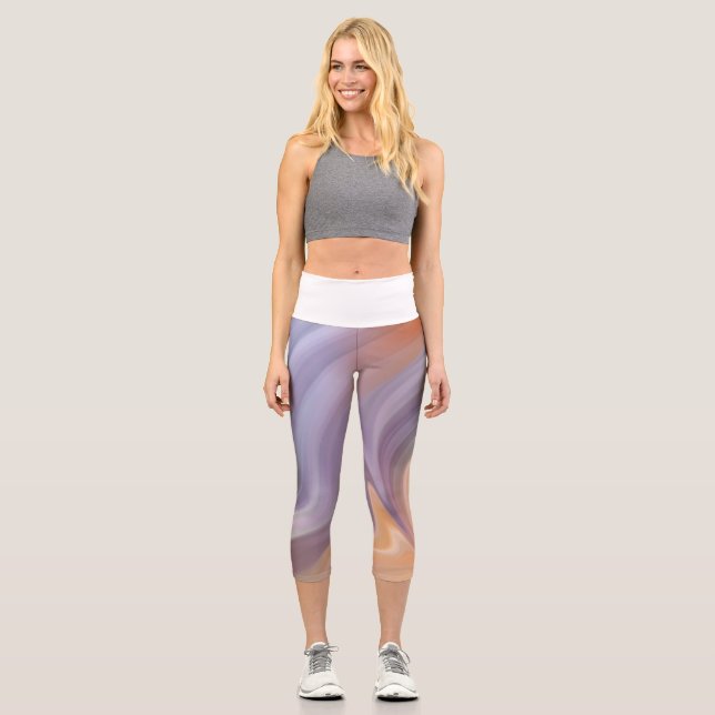 lila orangefarbener Kunstdruck Capri Leggings (Vorderseite)
