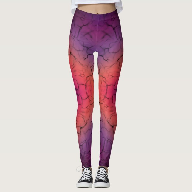 Lila, orangefarbenes, abstraktes Design Leggings (Vorderseite)