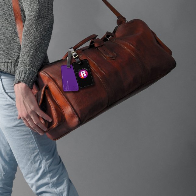 Lila orangefarbenes klassisches Monogramm Gepäckanhänger (Von Creator hochgeladen)