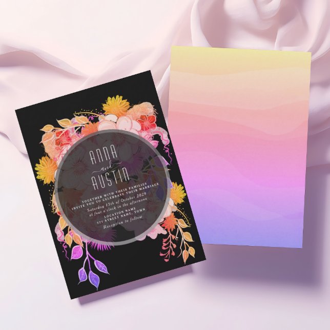 Lila Orangen- und Schwarze Hochzeit Einladung (Von Creator hochgeladen)
