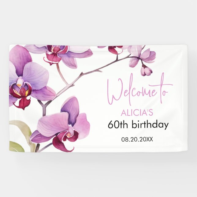Lila Orchid-Blume Blossom 60. Geburtstag Banner (Horizontal)