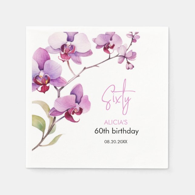 Lila Orchid-Blume Blossom 60. Geburtstag Serviette (Vorderseite)