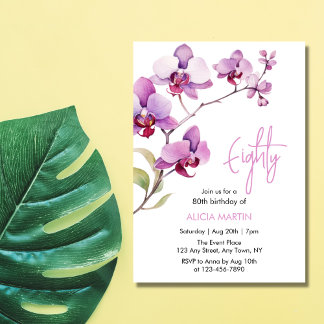Lila Orchid-Blume Blossom 80. Geburtstag Einladung