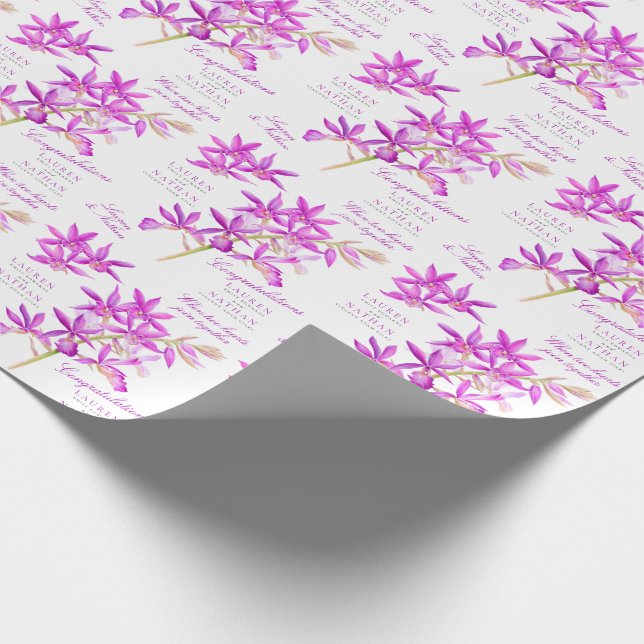 Lila orchid botanische Blume Aquarellhochzeit Geschenkpapier (Ecke)