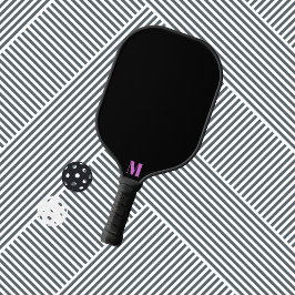 Lila Orchid-Funk und Schwarz-Modern-Monogramm Pickleball Schläger