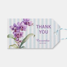 Lila orchid grüne Streifen Blumendanke Geschenkanhänger