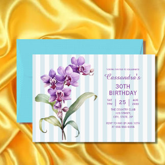 Lila orchid grüne Streifen Floral 30. Geburtstag Einladung