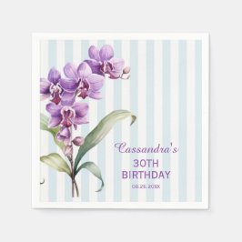 Lila orchid grüne Streifen Floral 30. Geburtstag Serviette