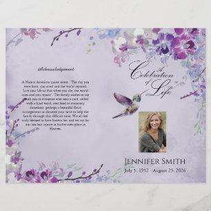 Lila Orchid Hummingbird-Beerdigungsprogramm Flyer