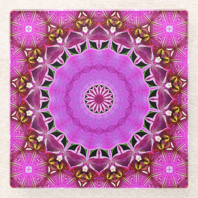 Lila Orchid Mandala Nr. 4 Untersetzer aus Glas (Vorderseite)