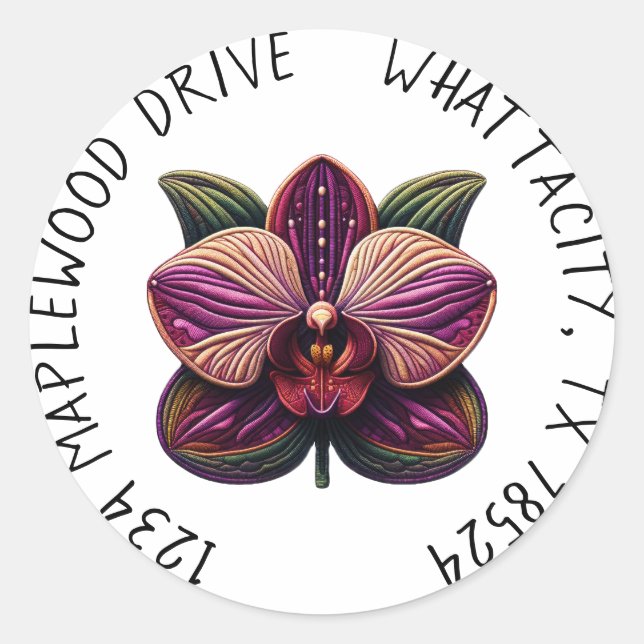 Lila Orchid mit Rücksendeadresse Runder Aufkleber (Vorderseite)