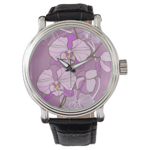 Lila Orchid-Muster Armbanduhr