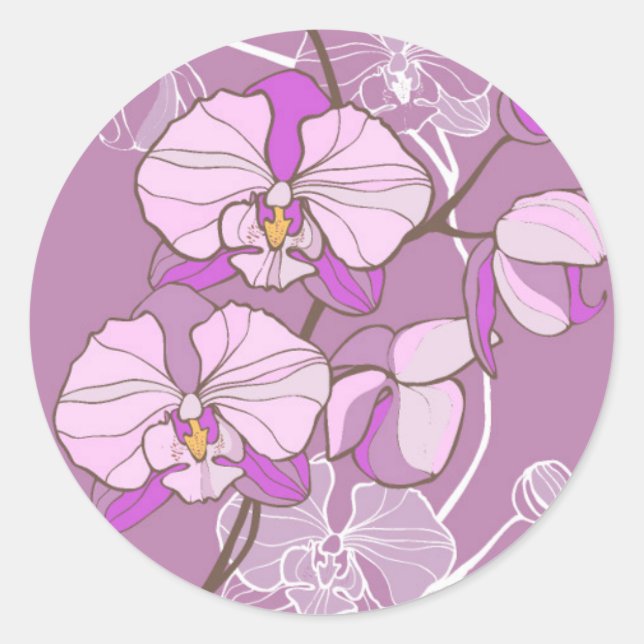 Lila Orchid-Muster Runder Aufkleber (Vorderseite)