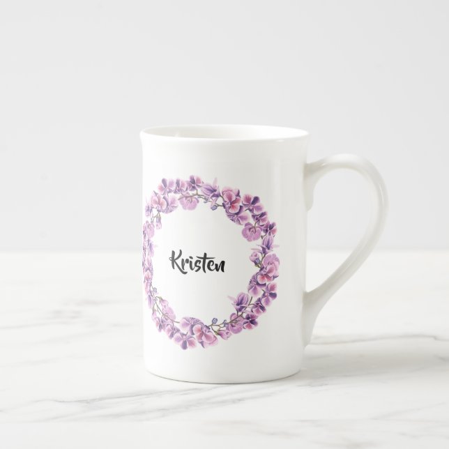 Lila Orchid-personalisiertes Teacup Prozellantasse (Rechts)